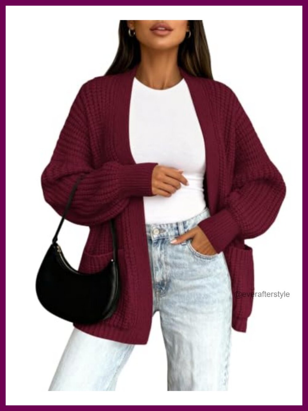 Oversized Slouchy Knit Cardigan with Pockets Long Sleeve Open Front Fall Winter